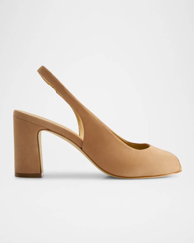 Suede Peep-Toe Slingback Pumps